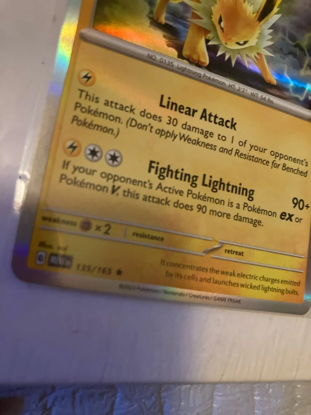 Pokemon Jolteon Holographic Yellow Lightning Trading Card